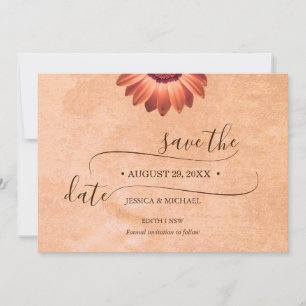 Blume Gerbera auf abstrakter Pfirsich-Hochzeit Save The Date