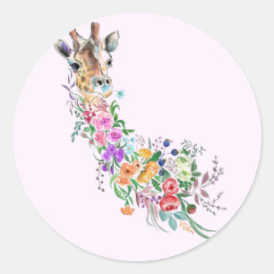 Blume Giraffe-Aufkleber Runder Aufkleber