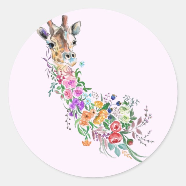 Blume Giraffe-Aufkleber Runder Aufkleber (Vorderseite)
