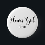 Blume Girl Black Script mit Namen (30) Button<br><div class="desc">Die Wörter "Flower Girl" werden mit einem wunderschönen, modernen Script-Schriftart aus meiner Sammlung in Schwarz dargestellt. Die Bilddatei ist entriegelt, sodass Sie die Größe verringern und Text für den Namen der Braut hinzufügen können, wenn Sie möchten. Sie können diese Schaltfläche so sehr anpassen und bearbeiten, wie Sie möchten! Hier sehen...</div>