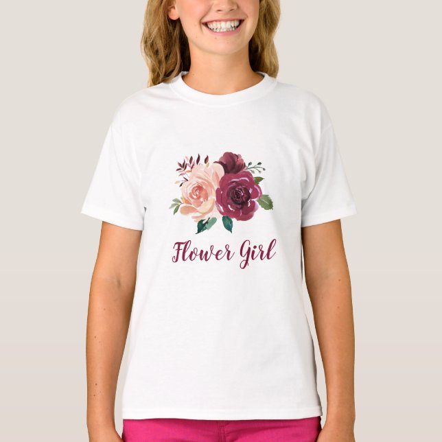 Blume Girl Blush Pink Burgundy Rose Floral T-Shirt (Vorderseite)
