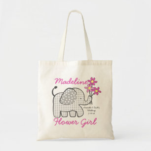 Blume Girl Gingham Elephant mit Bouquet Pink Tragetasche