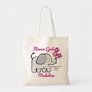 Blume Girl Gingham Elephant mit Bouquet Pink Tragetasche