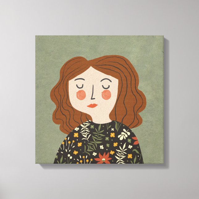 Blume Girl Illustration Leinwanddruck (Vorderseite)