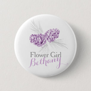 Blume Girl Pine Kegel lila Hochzeitsknopf Button