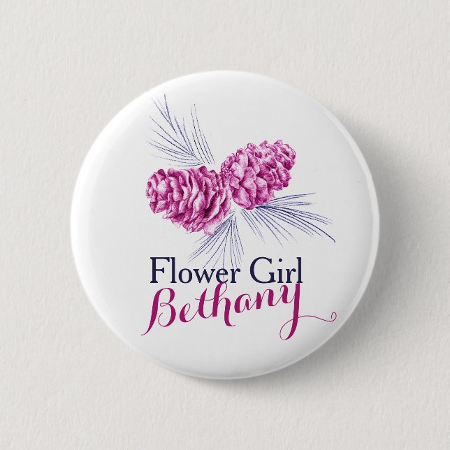 Blume Girl Pine Kegel Pflaume Marine Hochzeit Butt Button (Vorderseite)
