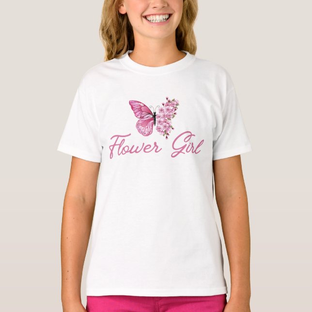 Blume Girl, rosa Schmetterling niedlich T-Shirt (Vorderseite)
