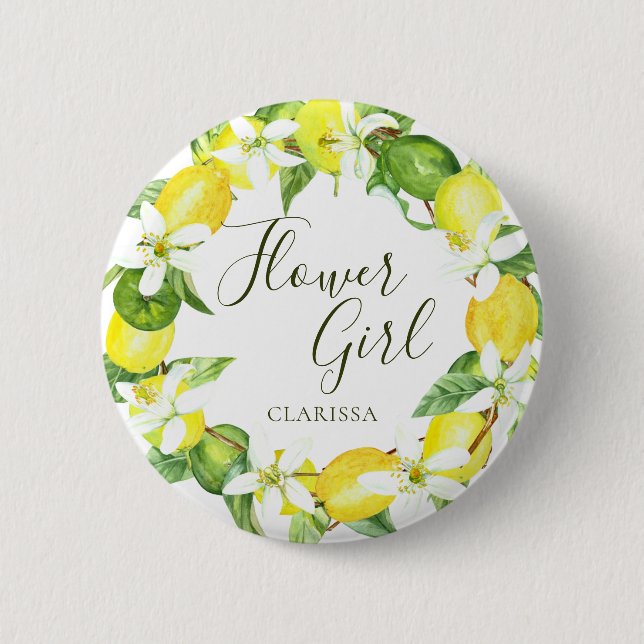 Blume Girl Watercolor Lemon Blumenstrauß Butto Button (Vorderseite)