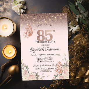 Blume Glitzer Schmetterlinge 85. Geburtstag Einladung