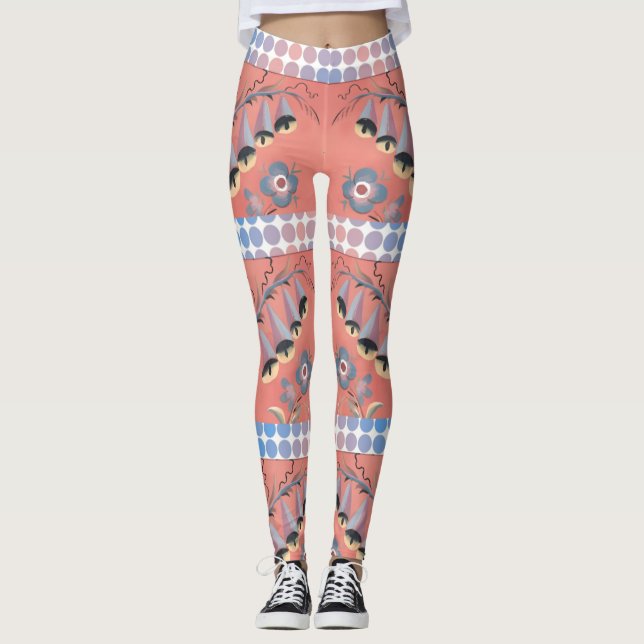 Blume Glocken und Zapfen im rosa Hintergrund Leggings (Vorderseite)