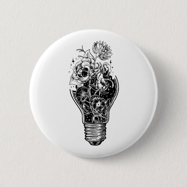 Blume Glühbirne Power Tree Ruhe für Hippies Button (Vorderseite)