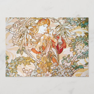 Blume Goddess Art Nouveau Artwork by Alphons Much Einladung
