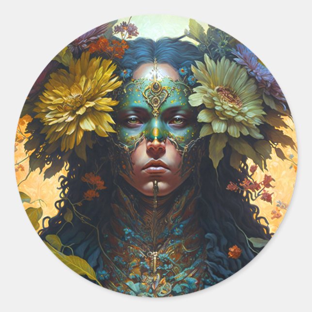 Blume Goddess Fantasy Art Runder Aufkleber (Vorderseite)