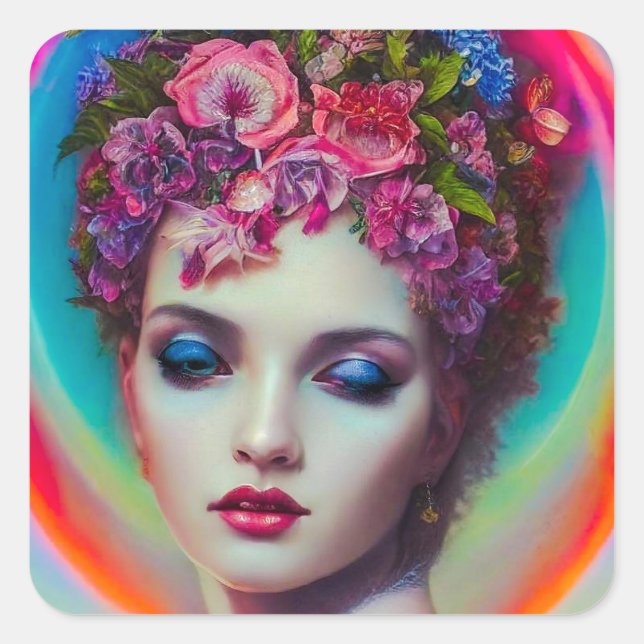 Blume Goddess Quadratischer Aufkleber (Vorderseite)
