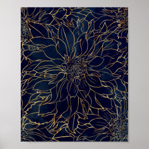 Blume Gold und Blue Dahlia Poster