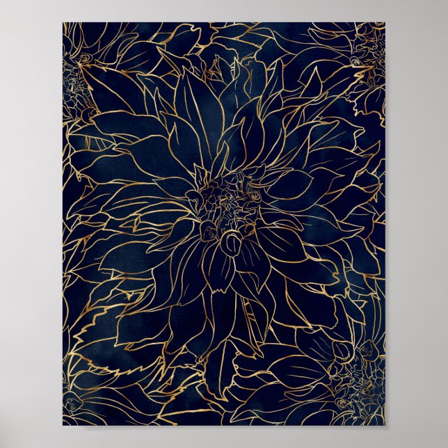 Blume Gold und Blue Dahlia Poster (Vorne)