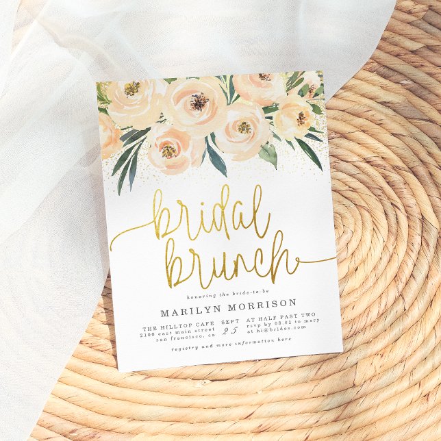 Blume & Greenery Gold Bridal Brunch Dusche Einladungspostkarte (Von Creator hochgeladen)