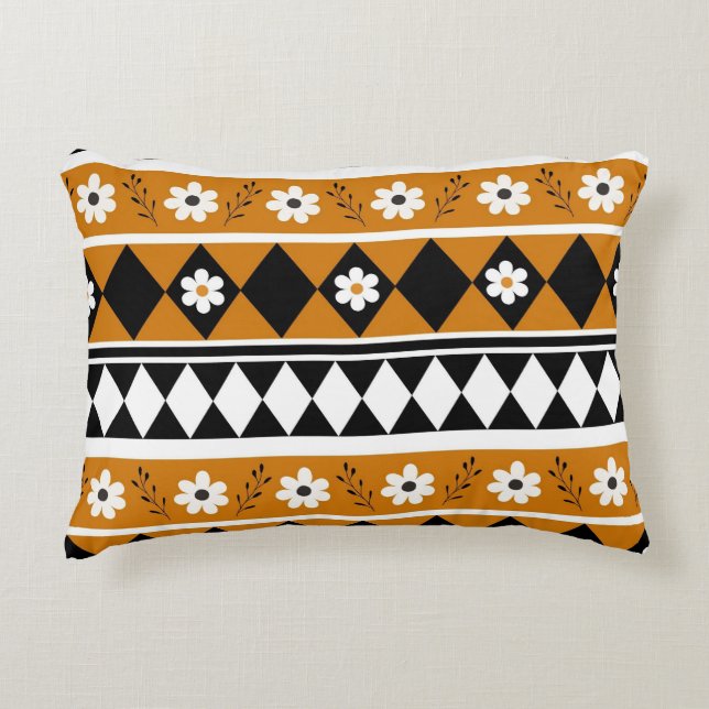 Blume Grenzstreifen Diamond-Boho Blumenmuster Dekokissen (Vorderseite)