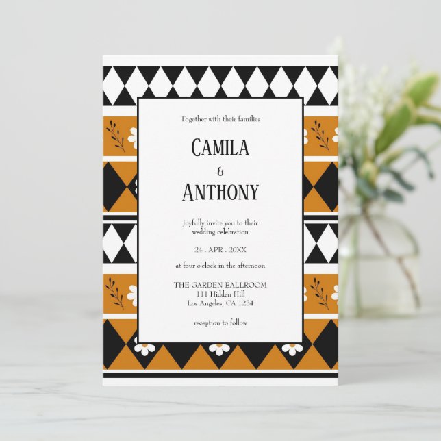 Blume Grenzstreifen Diamond-Boho Blumenmuster Einladung (Stehend Vorderseite)
