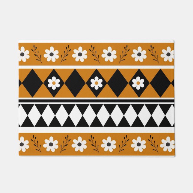 Blume Grenzstreifen Diamond-Boho Blumenmuster Fußmatte (Vorderseite)
