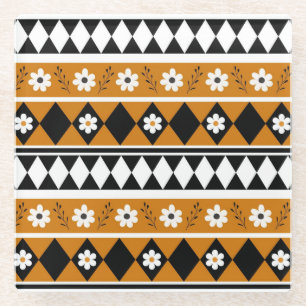 Blume Grenzstreifen Diamond-Boho Blumenmuster Glasuntersetzer