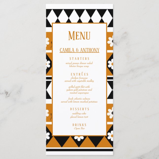 Blume Grenzstreifen Diamond-Boho Blumenmuster Menükarte (Vorderseite)