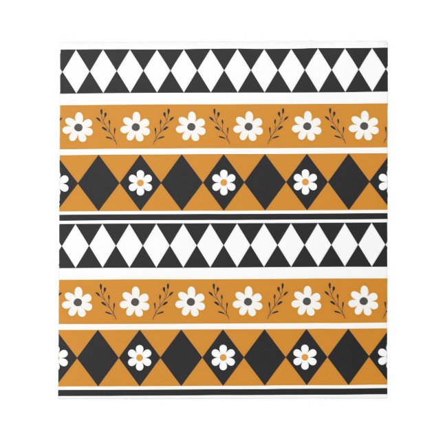 Blume Grenzstreifen Diamond-Boho Blumenmuster Notizblock (Vorderseite)