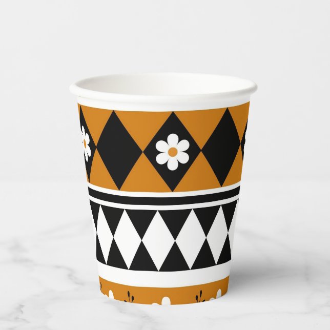 Blume Grenzstreifen Diamond-Boho Blumenmuster Pappbecher (Vorderseite)