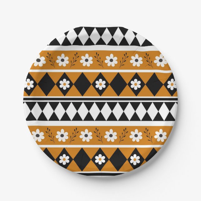 Blume Grenzstreifen Diamond-Boho Blumenmuster Pappteller (Vorderseite)