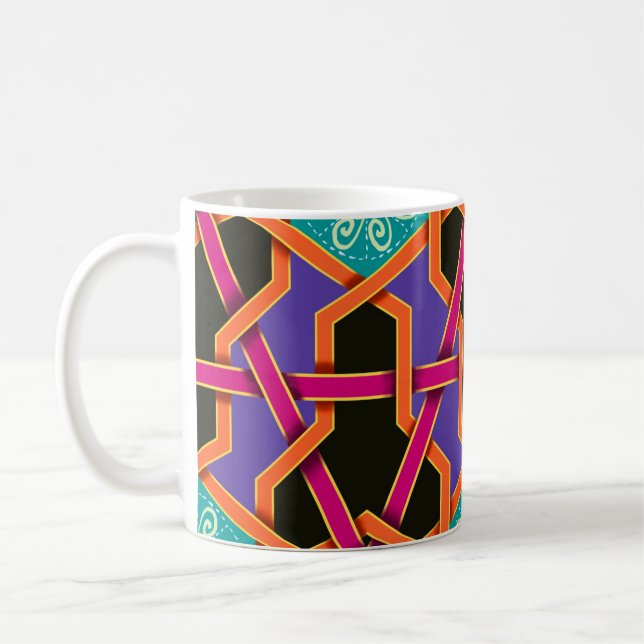 Blume grün orange und lila Geometrisch ethnisch Kaffeetasse (Links)