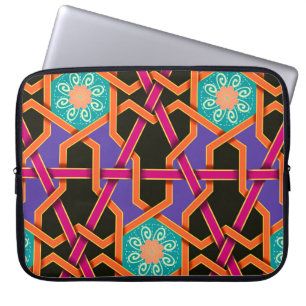 Blume grün orange und lila Geometrisch ethnisch Laptopschutzhülle
