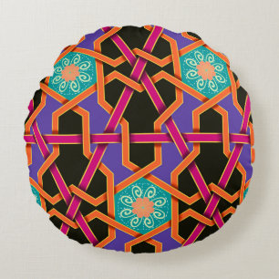 Blume grün orange und violett Geometrisch ethnisch Rundes Kissen
