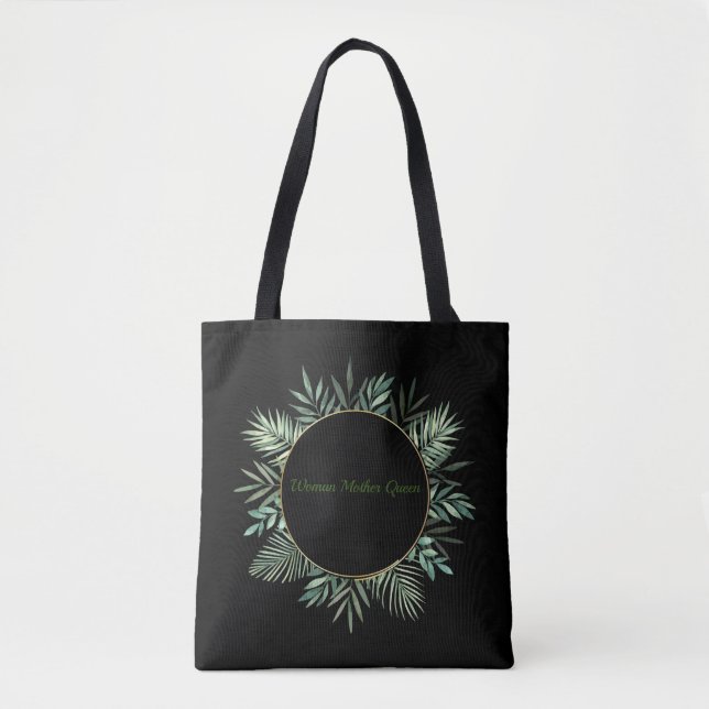 BLUME GRÜN SCHWARZ MIT DEDICATION TOTE BAG (Vorderseite)