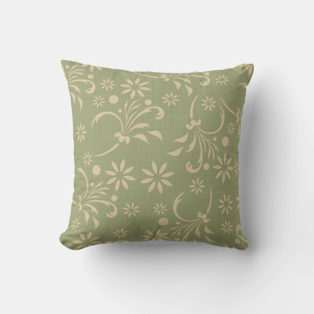 Blume, grün und cremefarben, American MOJO Pillow Kissen (Vorderseite)