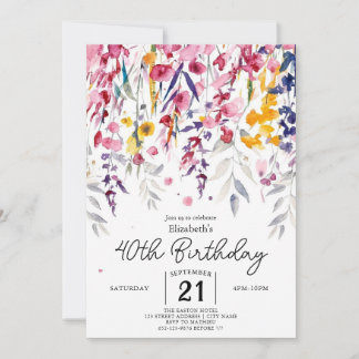 Blume Grüne Wildblumen 40. Geburtstag Einladung