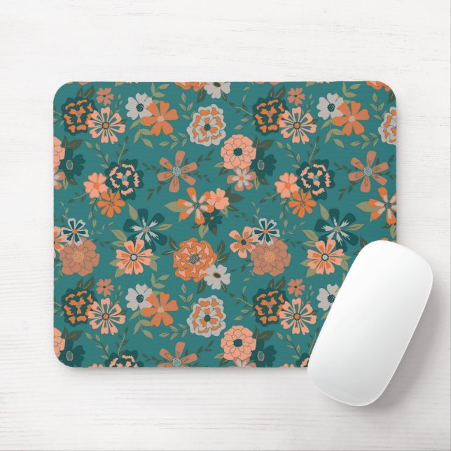 Blume Grünes Orangefarbenes Muster Mädchen Mousepad (Mit Mouse)