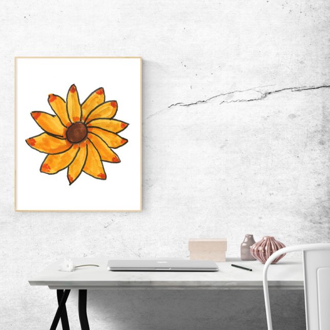 Blume Handgezeichnete Gelbmarkierung Poster (A poster of a hand drawn yellow flower with red and orange tips)