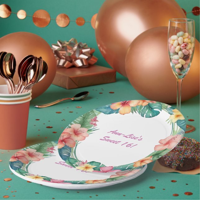 Blume Hawaii Geburtstag Pappteller (Multi)