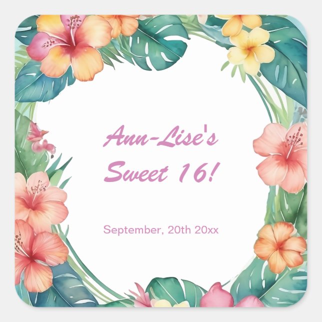 Blume Hawaii Geburtstag Quadratischer Aufkleber (Vorderseite)
