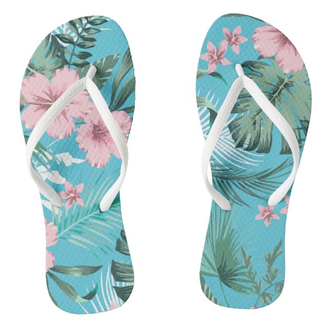 Blume Hawaiian Tropical Pattern Light Blue Flip Flops (Fußbett)