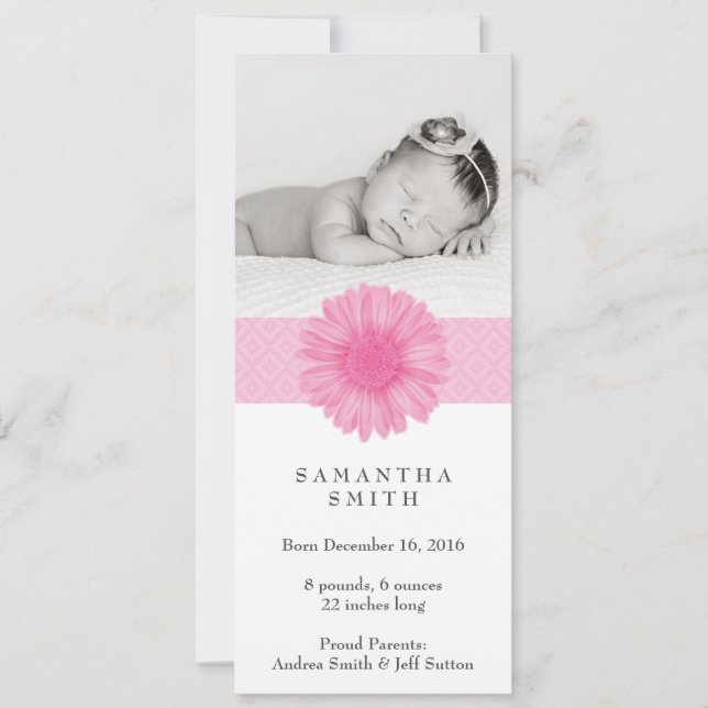 Blume Headband Geburtsankündigung 4" x 9,25" Ankündigung (Vorderseite)