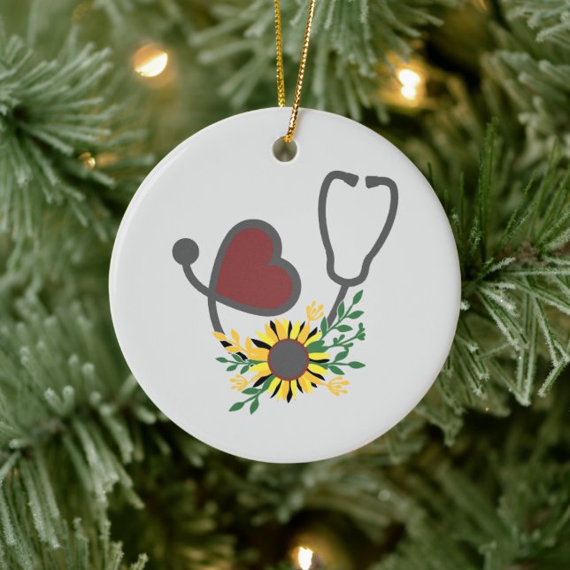 Blume Heart Stethoscope Keramik Ornament (Baum)