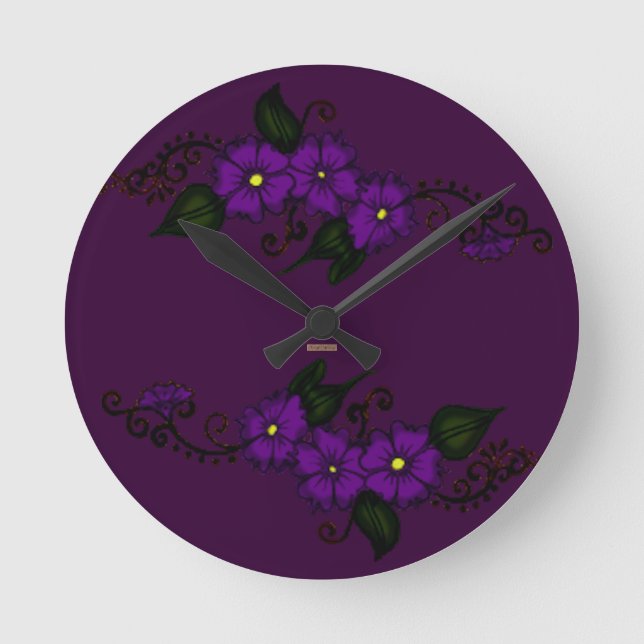 Blume Henna (Lila) Runde Wanduhr (Vorderseite)