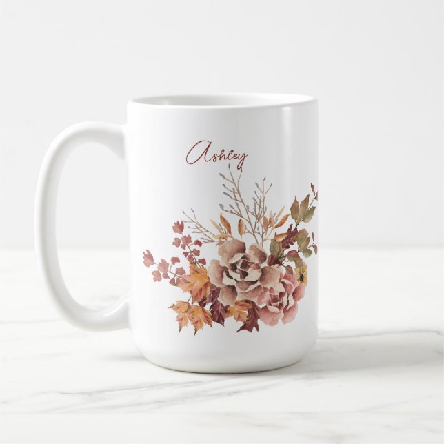 Blume Herbst Personalisierter Name Erntedank Kaffeetasse (Links)