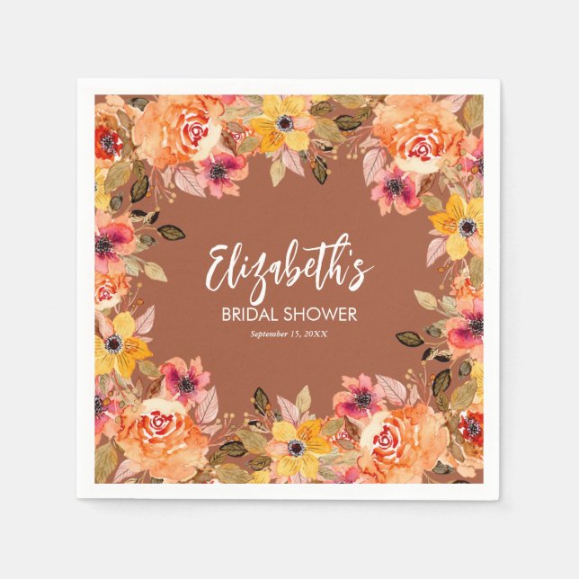 Blume Herbst Wasserfarbe Terrakotta Serviette (Vorderseite)