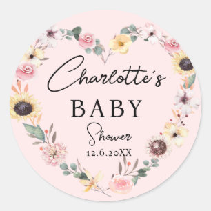 Blume-Herz-BABY-Dusche Runder Aufkleber