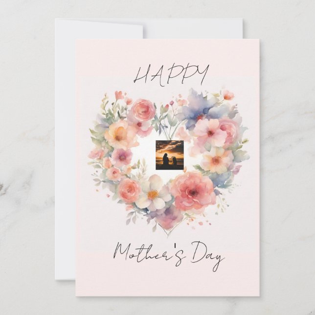 Blume Herzgestalt glücklicher Muttertag Einladung (Vorderseite)