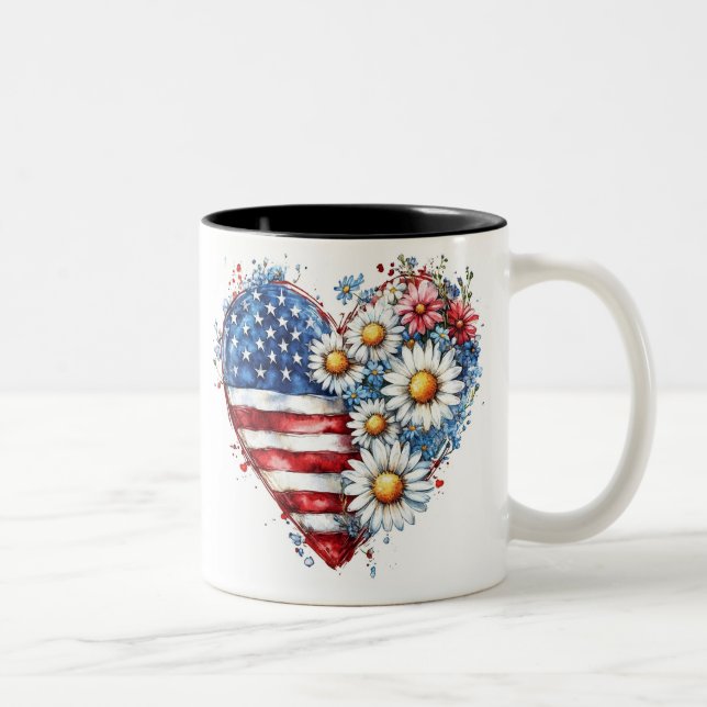 Blume Herzstück amerikanische Flagge Tasse (Rechts)