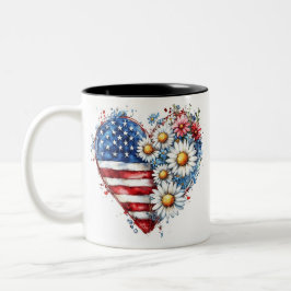Blume Herzstück amerikanische Flagge Tasse