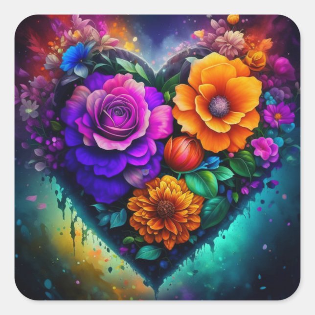 Blume HerzValentinstag Quadratischer Aufkleber (Vorderseite)